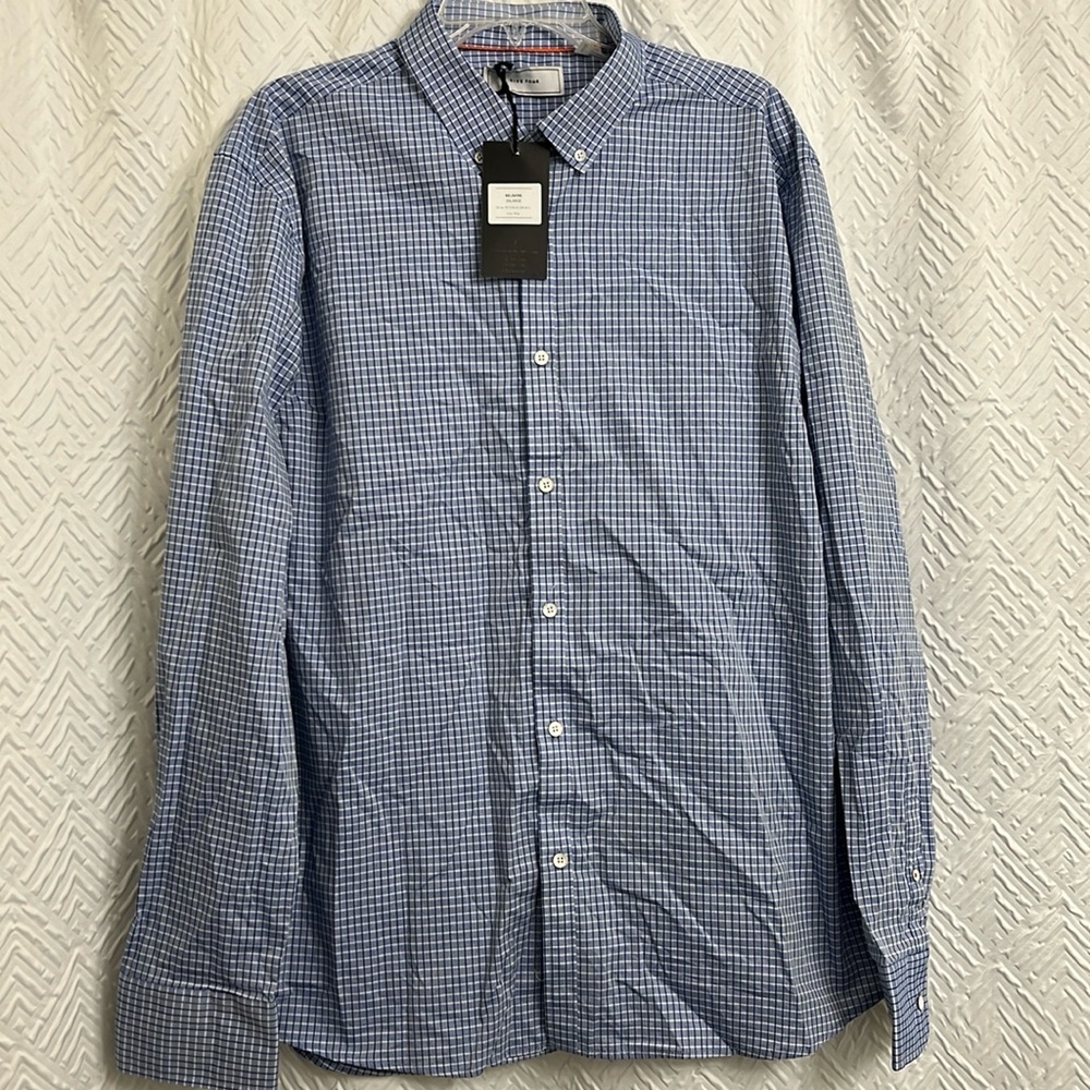 NWT Five Four Men’s Belshire Long Sleeve Shirt Blue White‎ Checkered Size 2XL